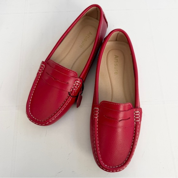 New ARTISURE Red Penny Loafers Driving Moccasins Women’s SIZE 9.5 - Picture 2 of 8